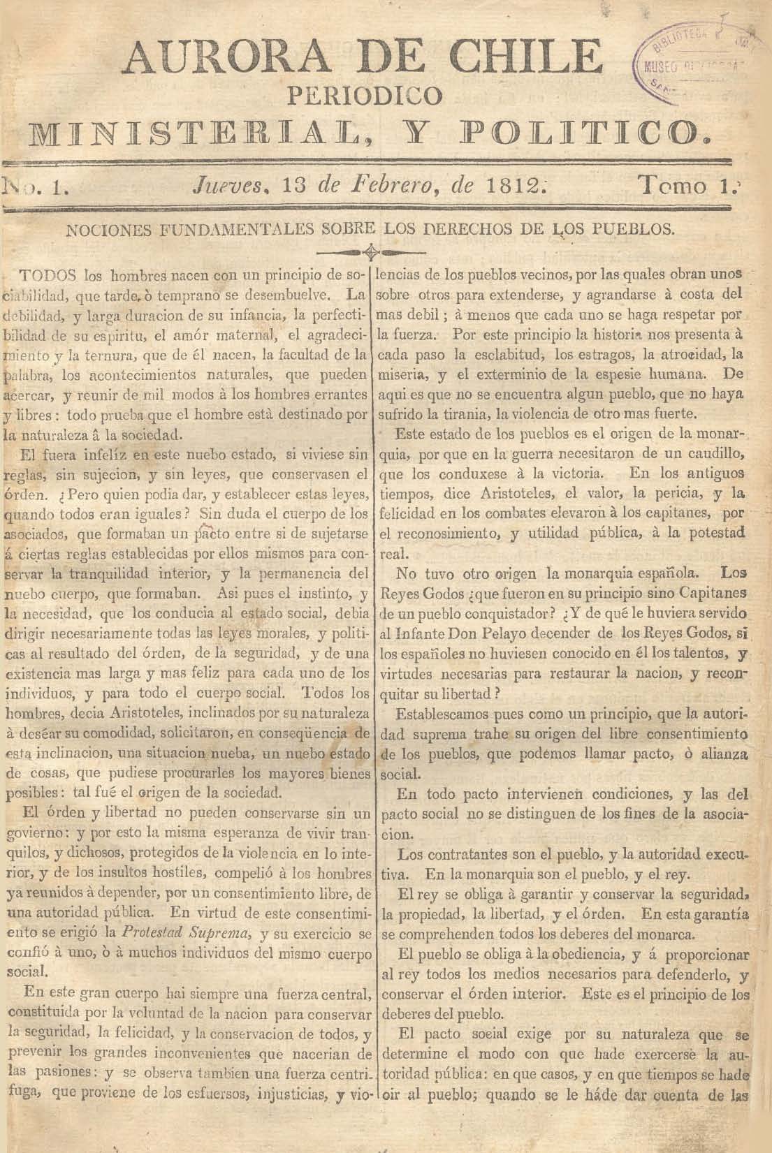 												Ver Núm. 11 (1812): Tomo I. Jueves 23 de Abril
											