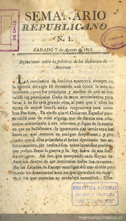 											Ver Núm. 6 (1813): Tomo I. Sábado 11 de Septiembre
										